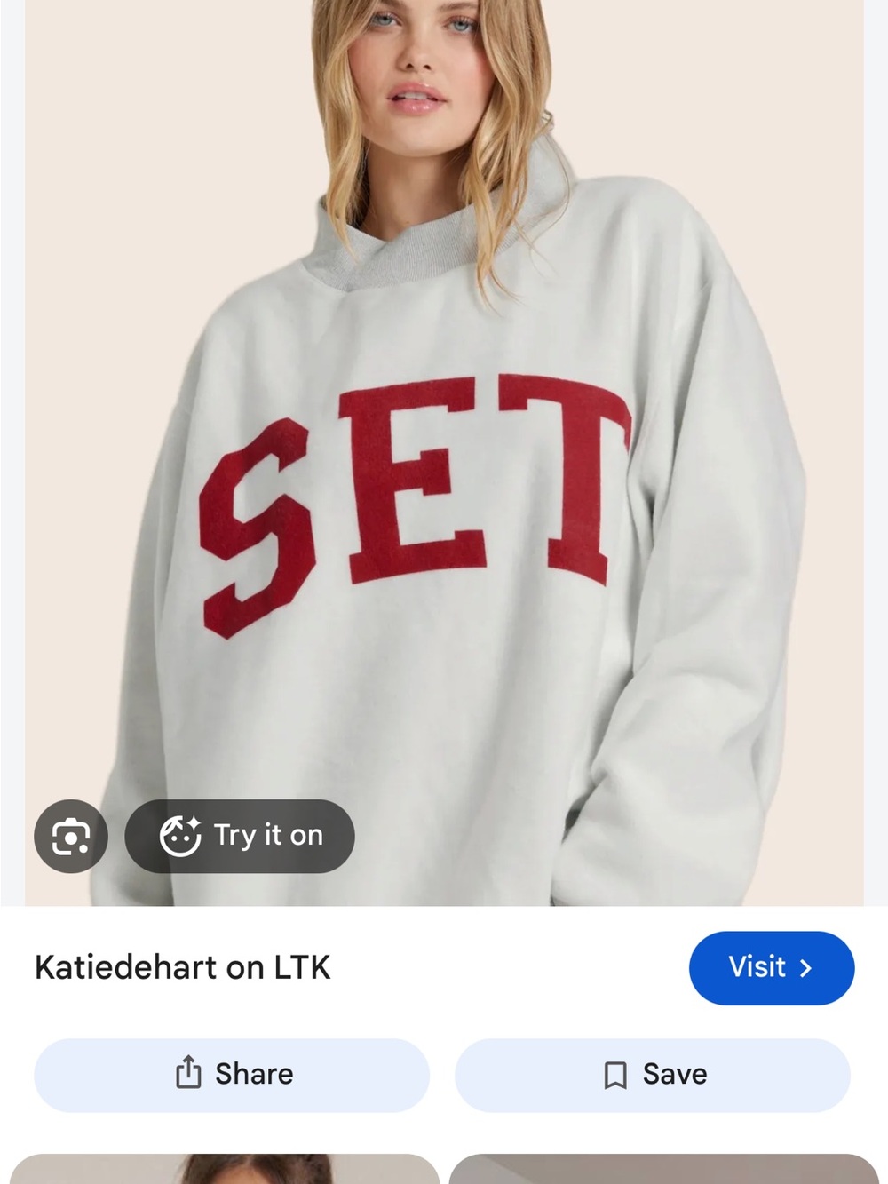 White Cowlneck Sweater with Red 'SET' Graphic